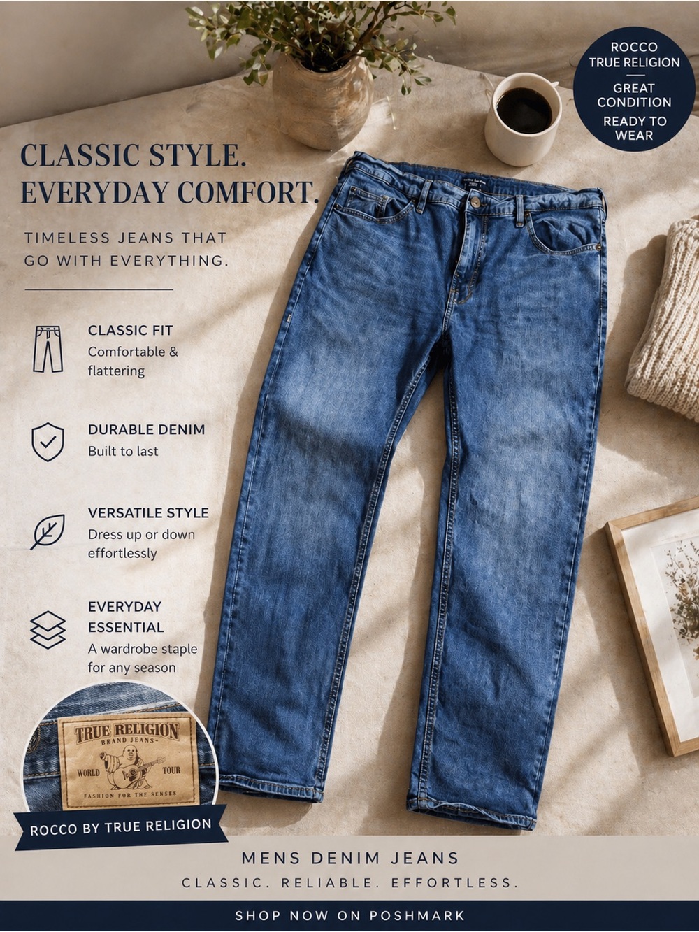True Religion Rocco Slim Jeans – Men’s Premium Denim Size: 36x32